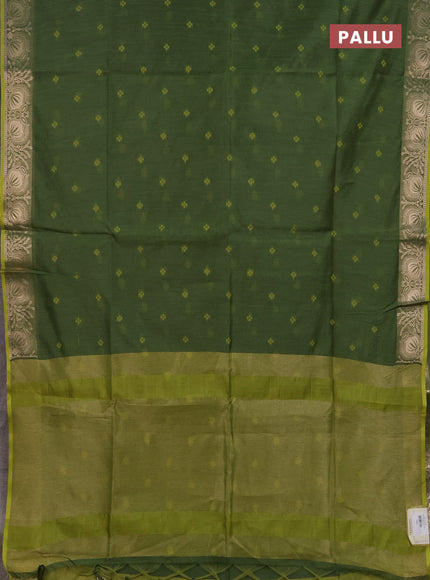 Semi dupion saree sap green and light green with allover bandhani thread woven buttas and zari woven butta border