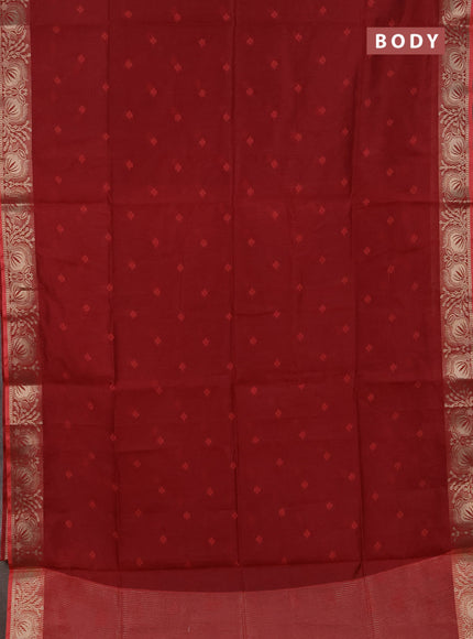 Semi dupion saree maroon and peach orange with allover bandhani thread woven buttas and zari woven butta border