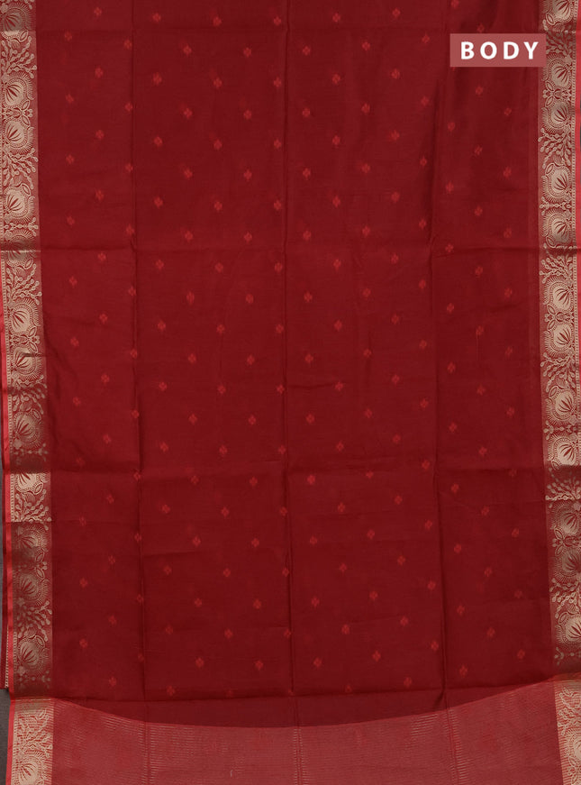 Semi dupion saree maroon and peach orange with allover bandhani thread woven buttas and zari woven butta border