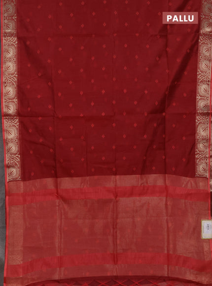 Semi dupion saree maroon and peach orange with allover bandhani thread woven buttas and zari woven butta border