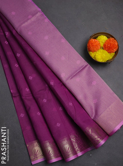Semi dupion saree purple and lavender with allover bandhani thread woven buttas and zari woven butta border