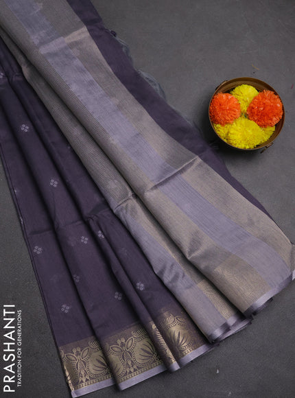 Semi dupion saree elephant grey and grey with allover bandhani thread woven buttas and zari woven butta border