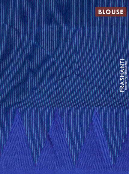 Semi dupion saree teal green and teal blue with allover thread stripe pattern and temple design thread woven border