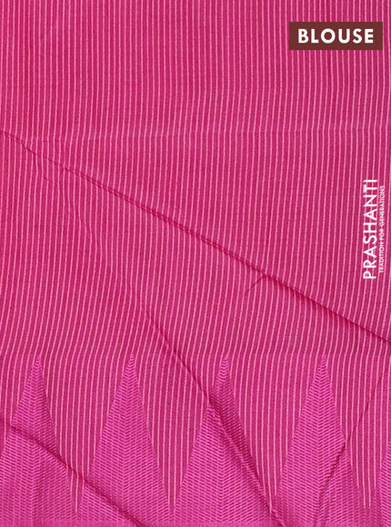 Semi dupion saree peach pink and magenta pink with allover thread stripe pattern and temple design thread woven border