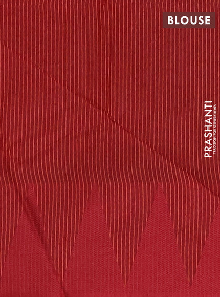 Semi dupion saree peach orange and maroon with allover thread stripe pattern and temple design thread woven border