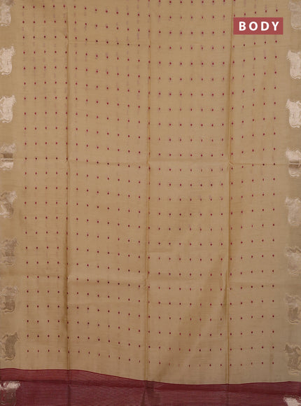 Semi dupion saree beige and maroon with allover bandhani thread woven buttas and pichwai border