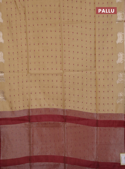 Semi dupion saree beige and maroon with allover bandhani thread woven buttas and pichwai border