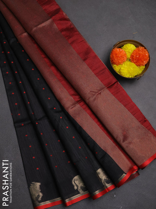 Semi dupion saree black and maroon with allover bandhani thread woven buttas and pichwai border