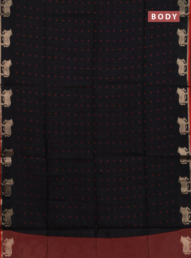 Semi dupion saree black and maroon with allover bandhani thread woven buttas and pichwai border