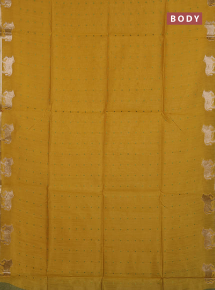 Semi dupion saree mustard yellow and light green with allover bandhani thread woven buttas and pichwai border