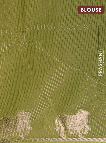 Semi dupion saree mustard yellow and light green with allover bandhani thread woven buttas and pichwai border