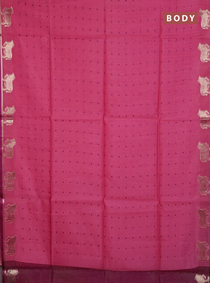 Semi dupion saree peach pink and magenta pink with allover bandhani thread woven buttas and pichwai border