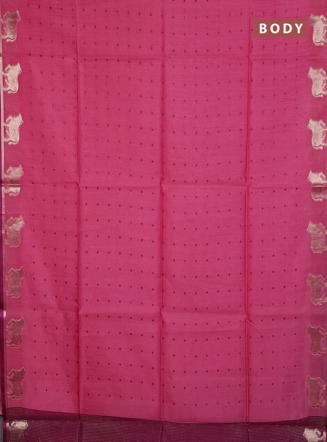 Semi dupion saree peach pink and magenta pink with allover bandhani thread woven buttas and pichwai border