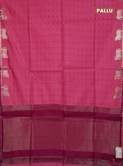 Semi dupion saree peach pink and magenta pink with allover bandhani thread woven buttas and pichwai border