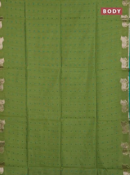 Semi dupion saree light green and teal green with allover bandhani thread woven buttas and pichwai border