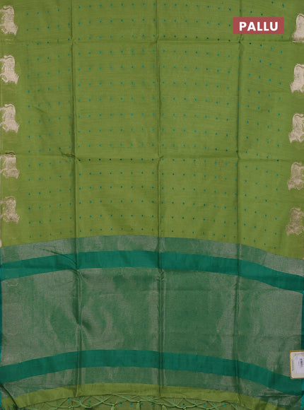 Semi dupion saree light green and teal green with allover bandhani thread woven buttas and pichwai border