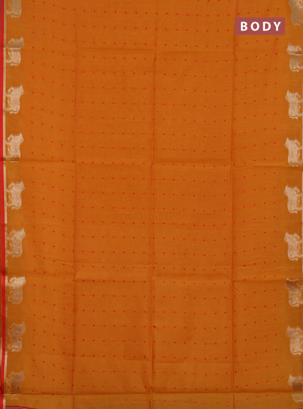 Semi dupion saree sunset orange and red with allover bandhani thread woven buttas and pichwai border