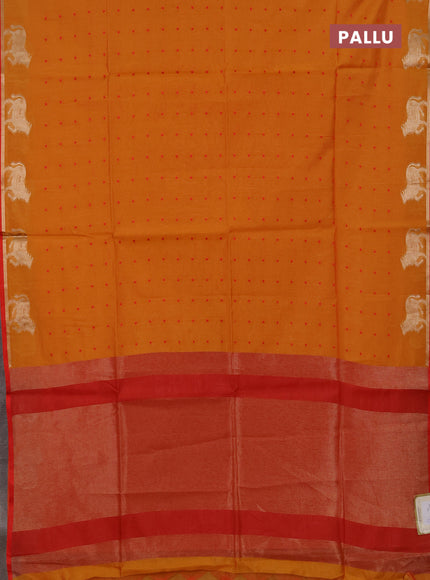 Semi dupion saree sunset orange and red with allover bandhani thread woven buttas and pichwai border