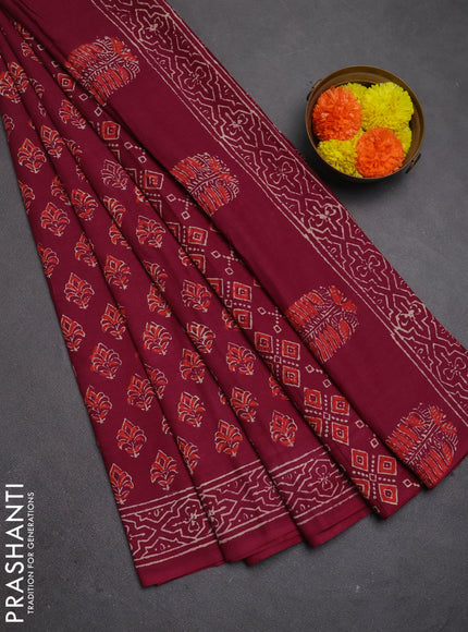 Jaipur cotton saree wine shade with allover butta prints and printed border