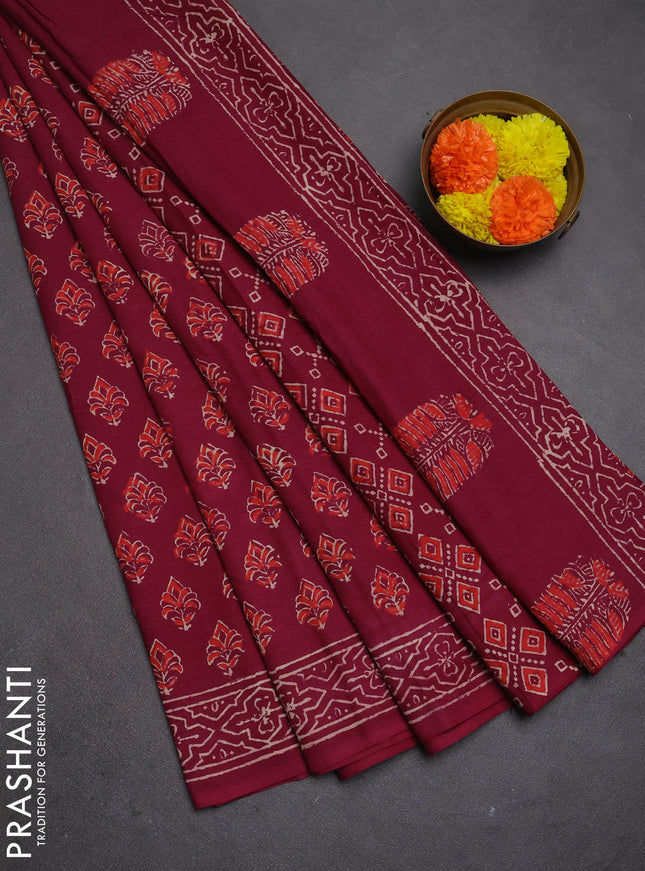 Jaipur cotton saree wine shade with allover butta prints and printed border
