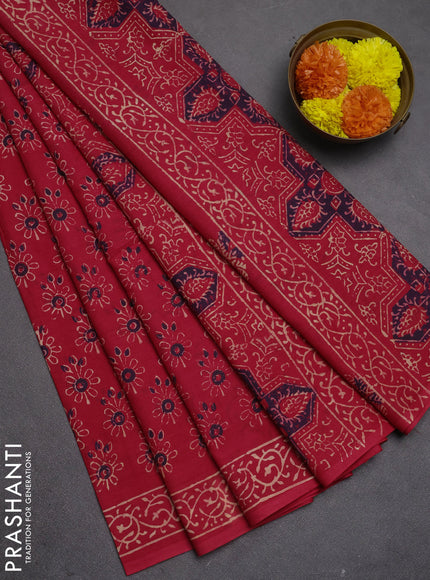 Jaipur cotton saree red with allover butta prints and printed border
