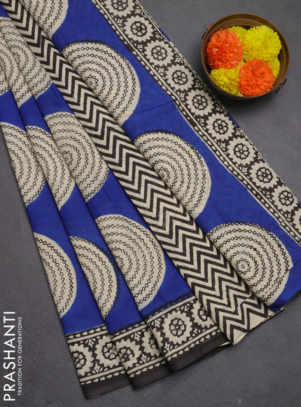 Jaipur cotton saree indigo blue and black with allover geometric prints and printed border