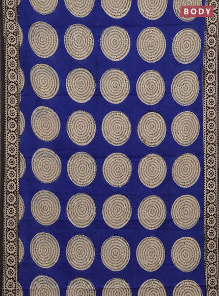Jaipur cotton saree indigo blue and black with allover geometric prints and printed border