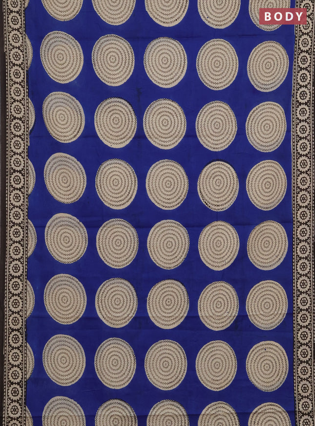 Jaipur cotton saree indigo blue and black with allover geometric prints and printed border