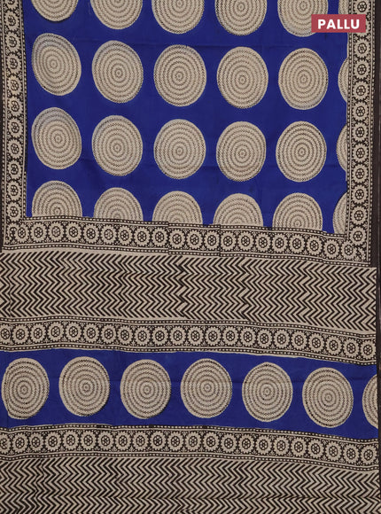 Jaipur cotton saree indigo blue and black with allover geometric prints and printed border