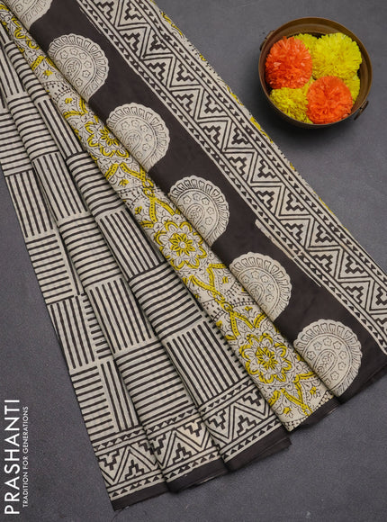 Jaipur cotton saree beige and black with allover geometric prints and printed border