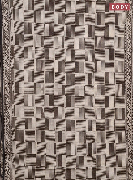 Jaipur cotton saree beige and black with allover geometric prints and printed border