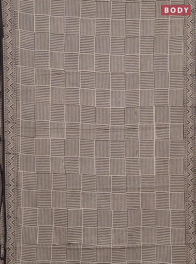 Jaipur cotton saree beige and black with allover geometric prints and printed border
