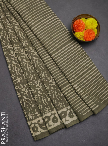 Jaipur cotton saree elaichi green with allover waril prints and printed border