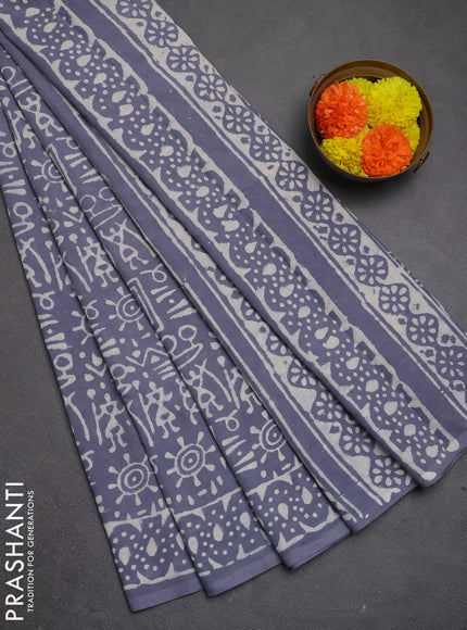 Jaipur cotton saree grey with allover waril prints and printed border