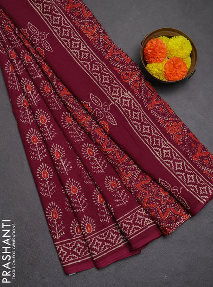 Jaipur cotton saree wine shade with allover butta prints and printed border