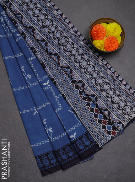 Jaipur cotton saree indigo blue with allover prints and printed border