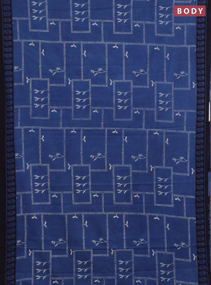Jaipur cotton saree indigo blue with allover prints and printed border