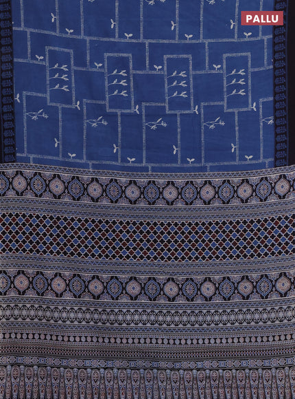 Jaipur cotton saree indigo blue with allover prints and printed border