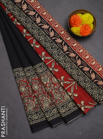 Jaipur cotton saree black and maroon with plain body and long printed border