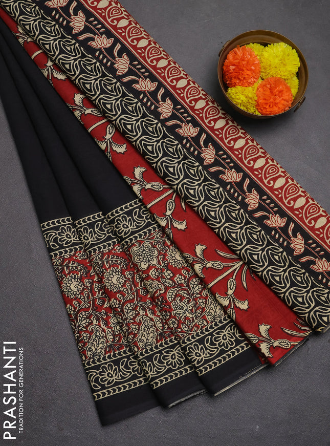 Jaipur cotton saree black and maroon with plain body and long printed border
