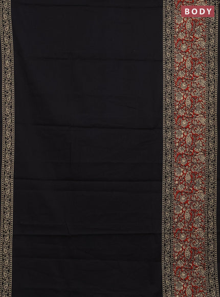 Jaipur cotton saree black and maroon with plain body and long printed border