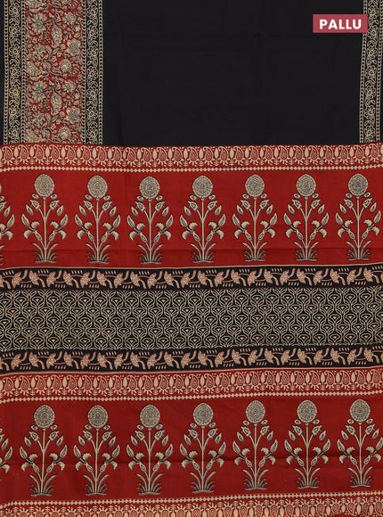 Jaipur cotton saree black and maroon with plain body and long printed border
