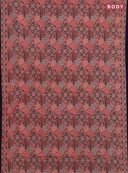 Jaipur cotton saree peach pink and navy blue with allover ajrakh prints and printed border