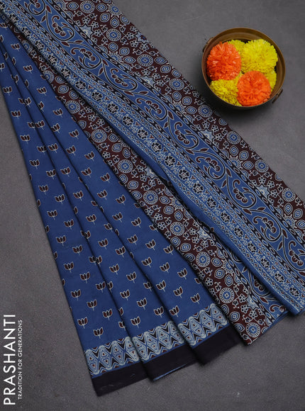 Jaipur cotton saree indigo blue with allover butta prints and printed border