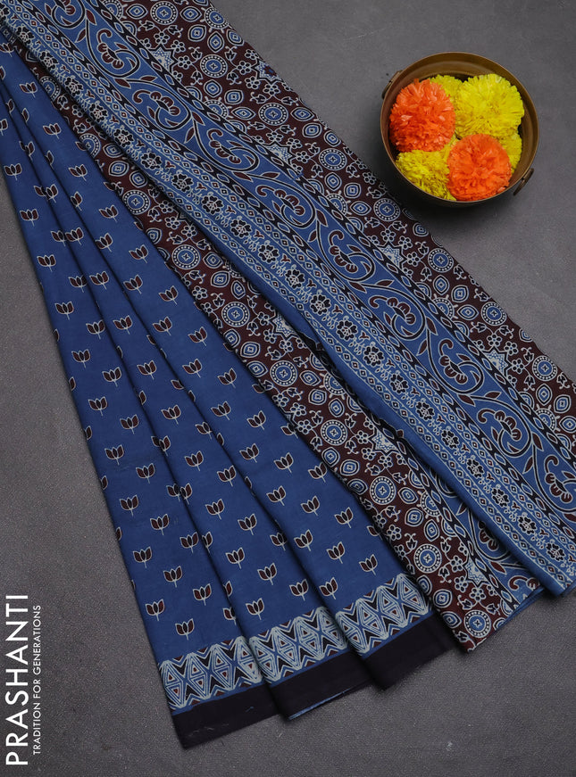 Jaipur cotton saree indigo blue with allover butta prints and printed border
