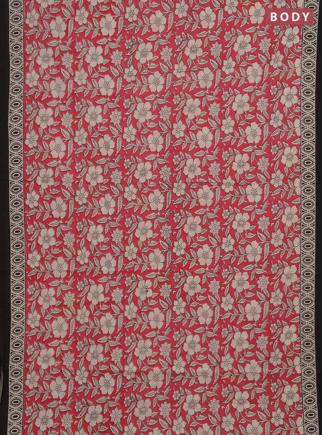 Jaipur cotton saree pink beige and black with allover floral prints and printed border