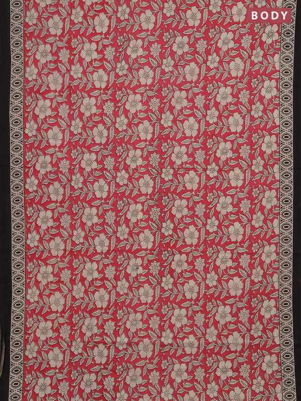 Jaipur cotton saree pink beige and black with allover floral prints and printed border