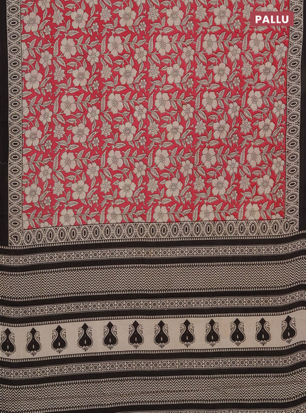 Jaipur cotton saree pink beige and black with allover floral prints and printed border
