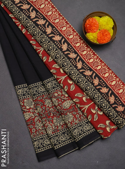 Jaipur cotton saree black and maroon with plain body and printed border