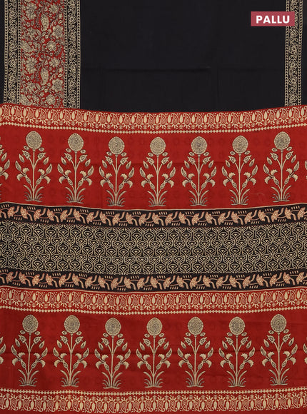 Jaipur cotton saree black and maroon with plain body and printed border